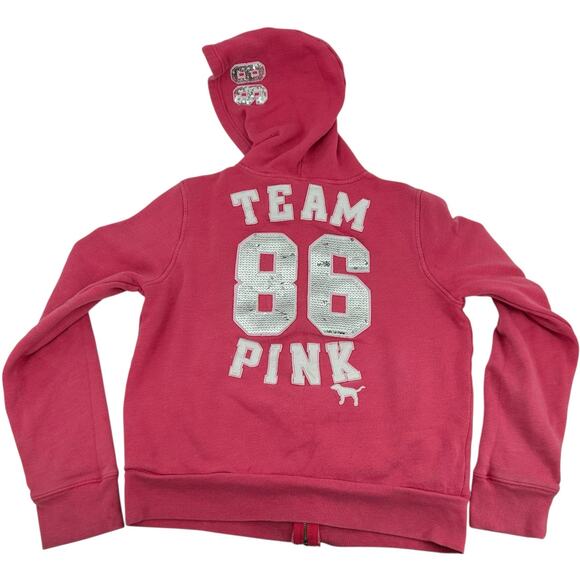 VTG y2k Women's Sequin Victoria's Secret PINK 'Team 86' Hoodie Sweatshirt Sz L